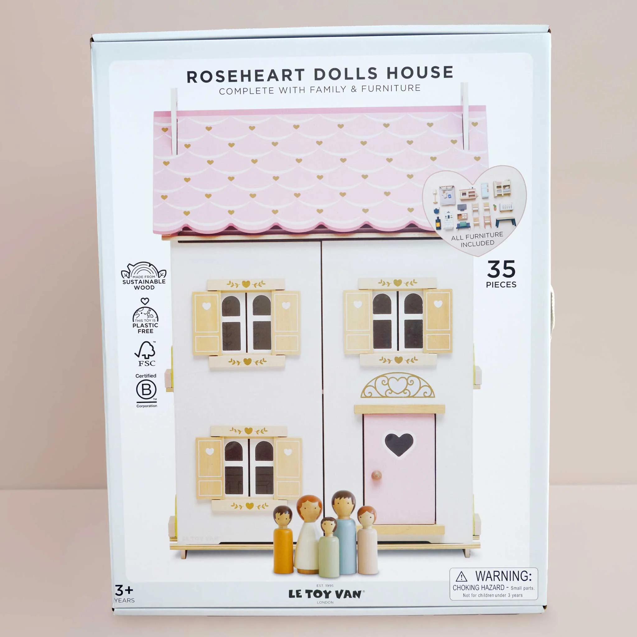 Roseheart Wooden Dolls House, Furniture & Family - Image 8